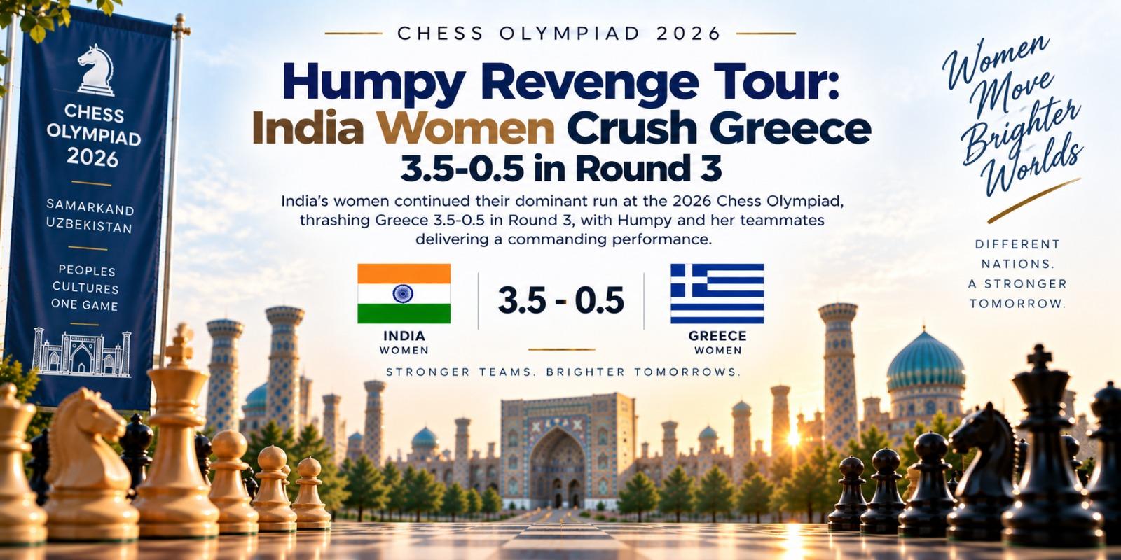 Humpy Revenge Tour: India Women Crush Greece 3.5-0.5 in Chess Olympiad 2026 Round 3