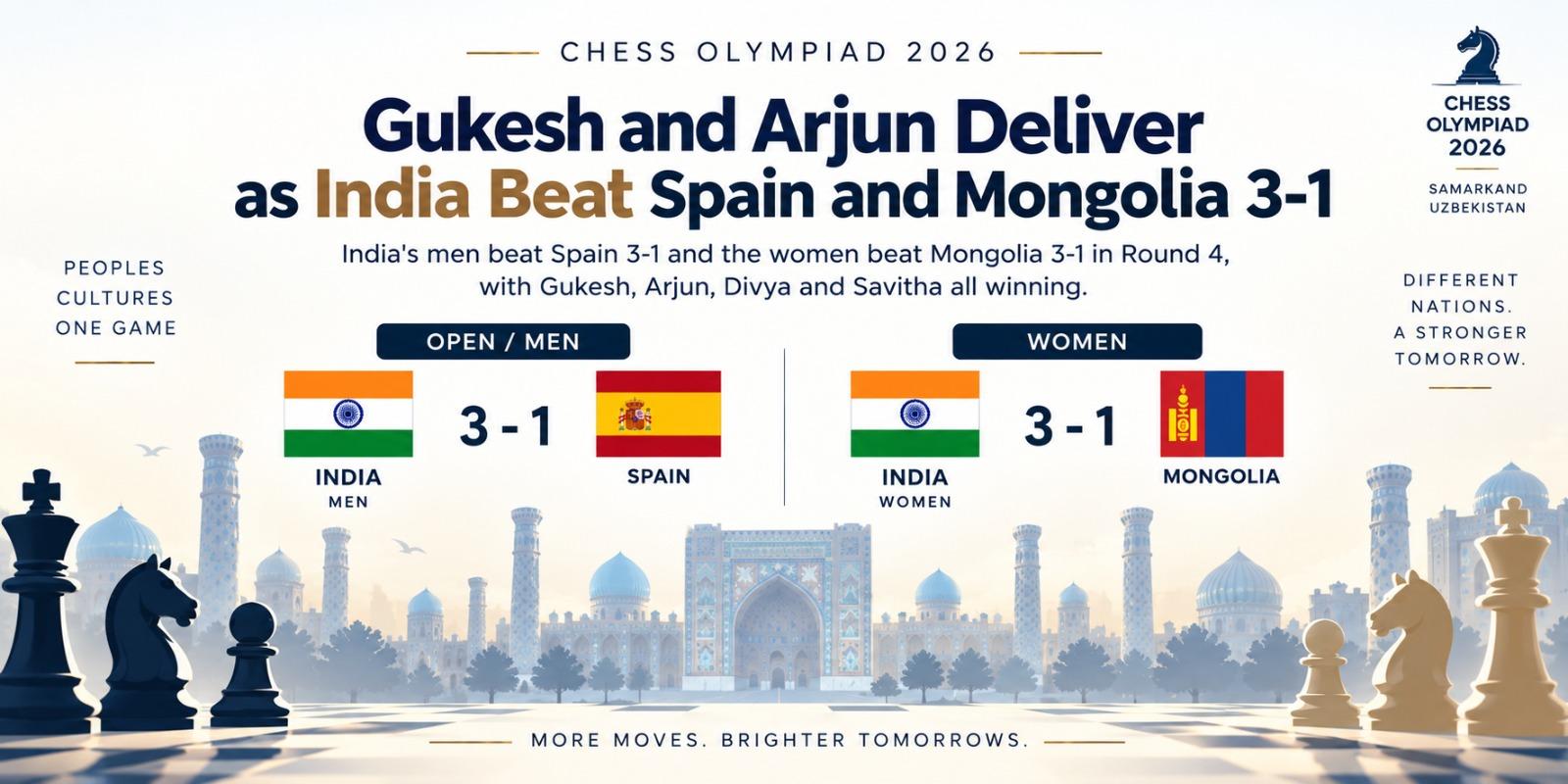 Gukesh and Erigaisi Deliver as India Beat Spain and Mongolia 3-1